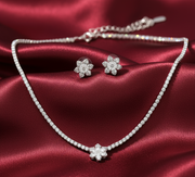 925 Sterling Silver Necklace with Stud Earring Set Studded With Cubic Zircons